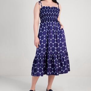 Joy Dot Silk Twill Smocked Dress